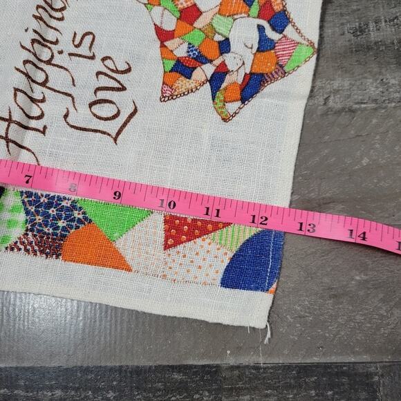 Vintage "Happiness is Love" Patchwork Border Tea Towel, 12.5X15.5 - Picture 6 of 6